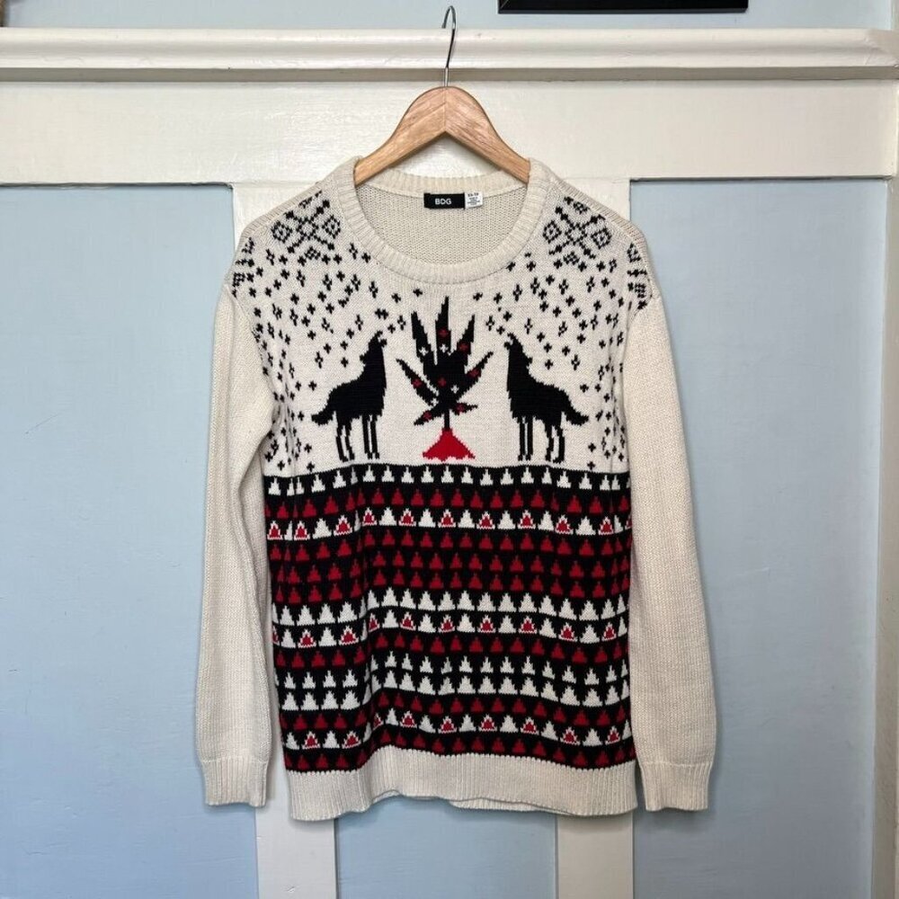 BDG MJ Leaf Tree Wolves Knit Christmas Sweater XS